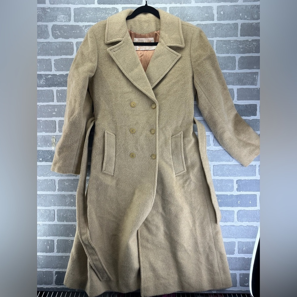 Vintage Pendleton Tan Belted Wool Winter Trench Coat Size Medium